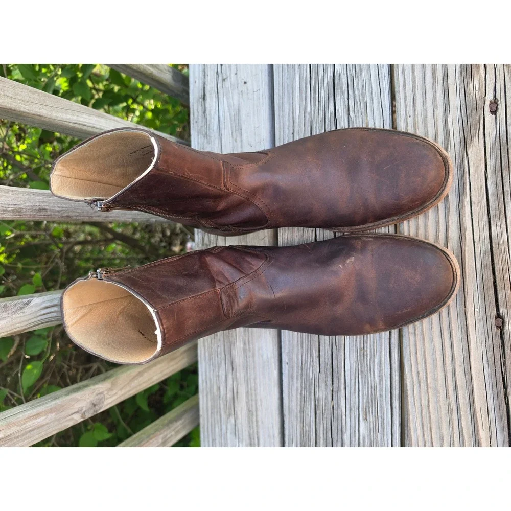 Frye Campus Inside‎ Zip Brown Leather Boots Mens 11.5 D 3487105 Distressed Ankle